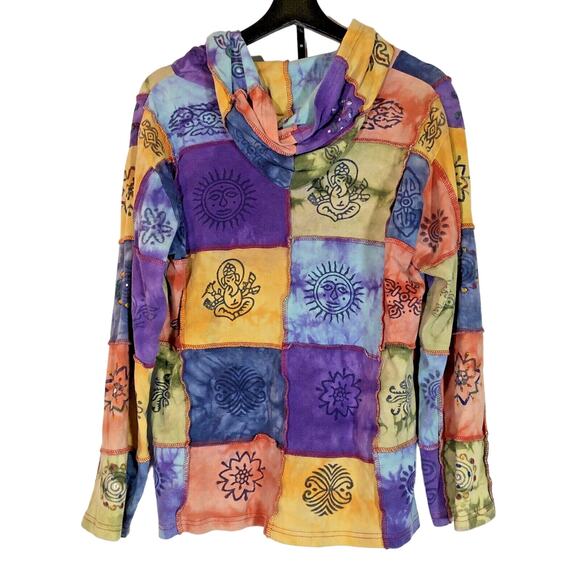 Rising International Hoodie Hippie Boho Art Sweatshirt Jacket Medium Zip Pockets - Picture 7 of 8